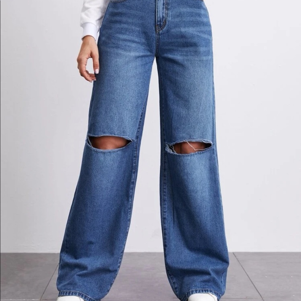 SHEIN High-Rise Ripped Wide Leg Jeans | Large